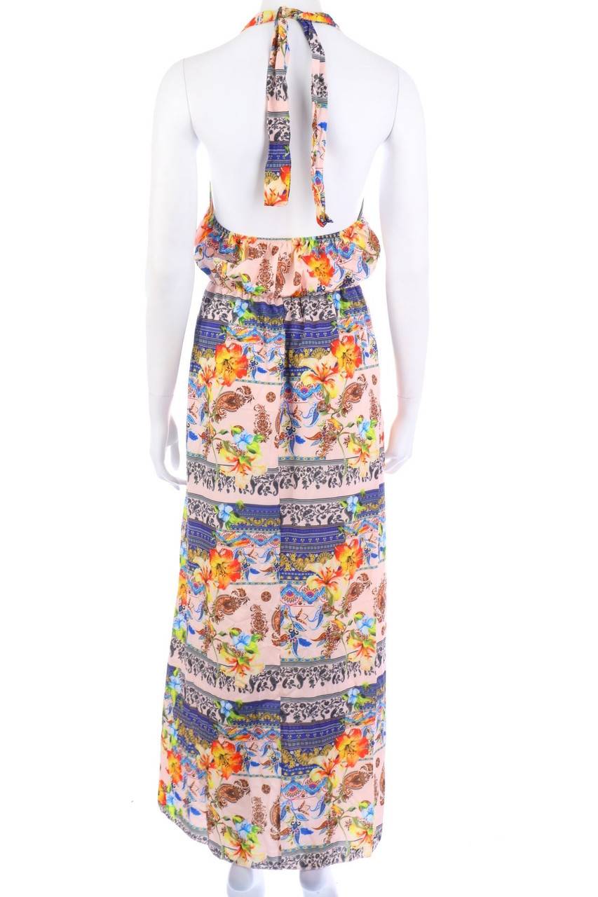 Carou Ohne Label Neckholder-Maxi-Kleid mit Blumen-Print Fabrikverkauf