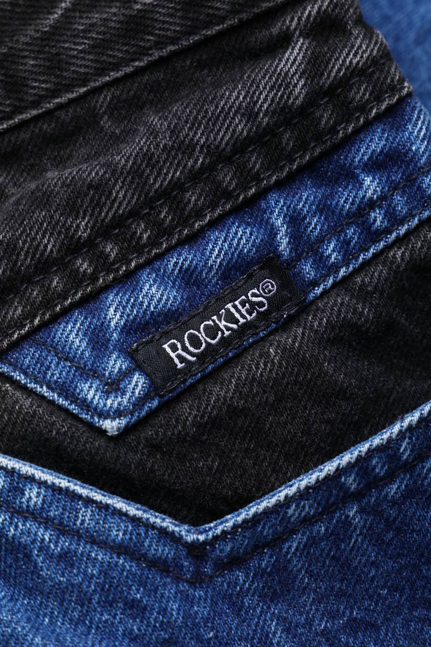 Carou ROCKIES Raw Denim Straight Cut Jeans mit Logo-Patch Fabrikverkauf