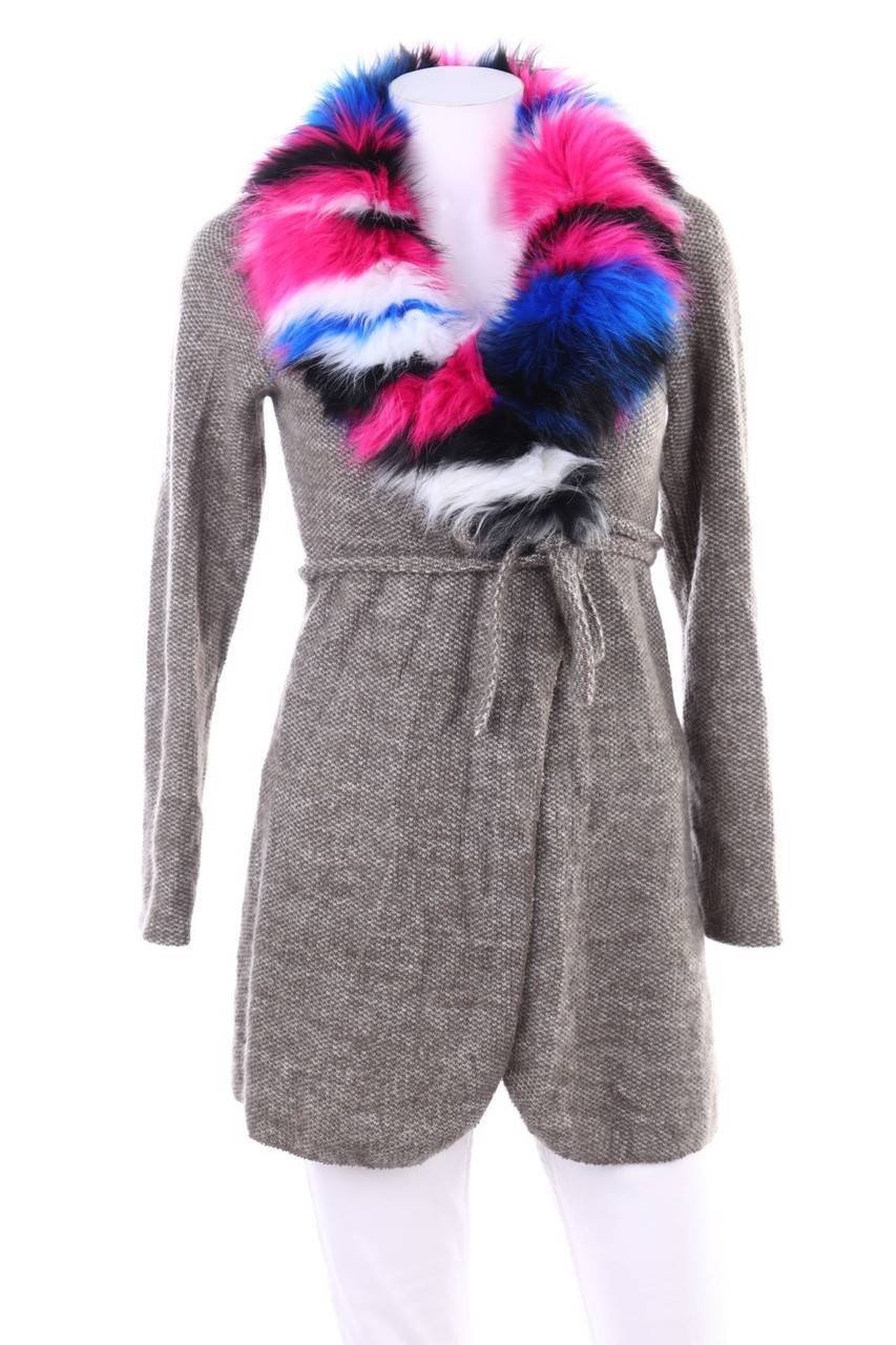 Carou Ohne Label Wickel-Cardigan mit Fake Fur-Besatz Online