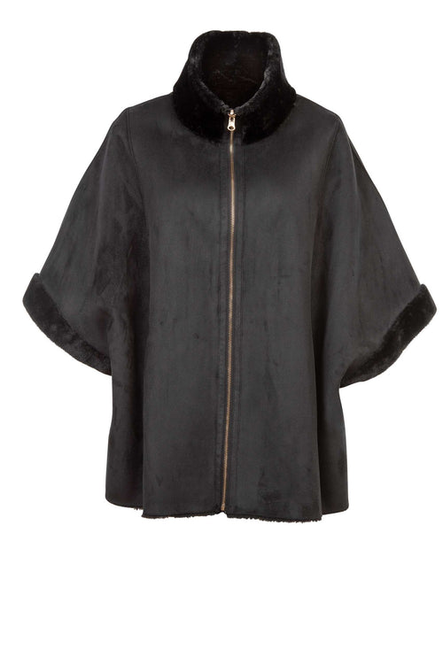 Petite M. Cape zum Wenden in Lammfell Imitat Schwarz Black Friday Preise