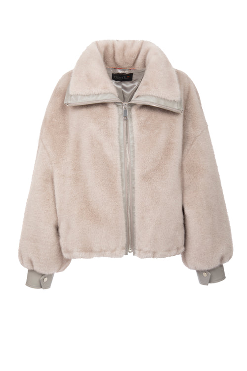 Petite M. Kunstpelz Bomberjacke in Silbergrau Verkauf