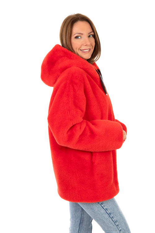 Petite M. Jacke in Kunstpelz mit Kapuze, Rot Günstiger Verkauf