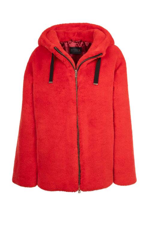 Petite M. Jacke in Kunstpelz mit Kapuze, Rot Günstiger Verkauf
