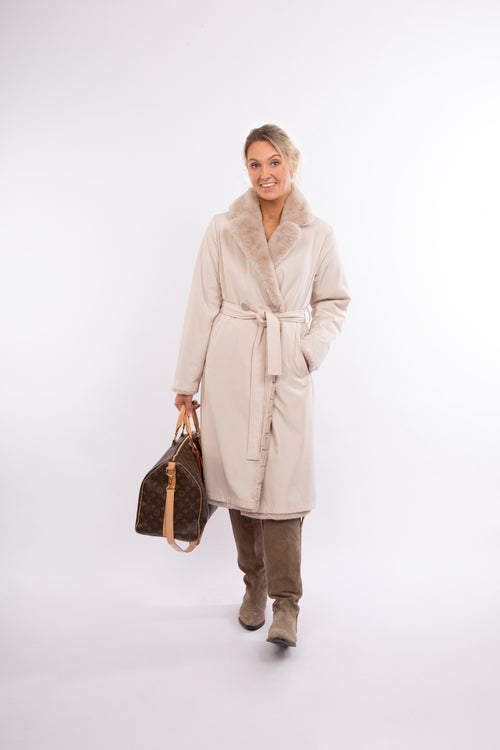 Petite M. Kunstfell Trenchcoat zum Wenden in Creme Blitzverkäufe