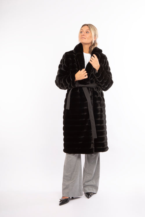 Petite M. Kunstfell Trenchcoat in Schwarz Fabrikpreis