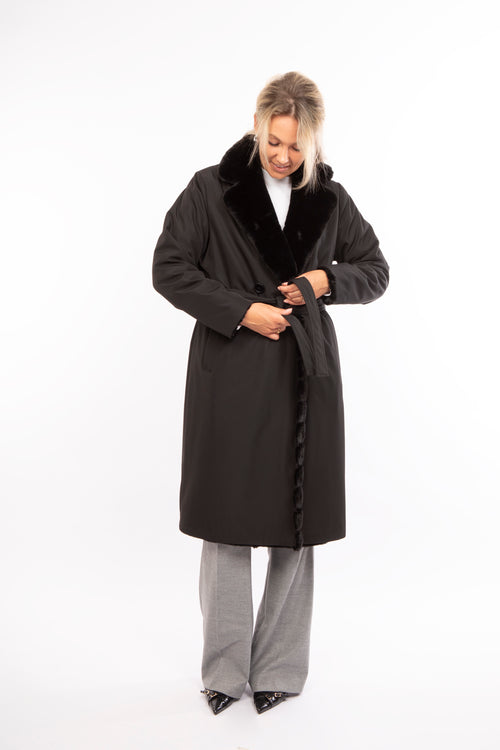 Petite M. Kunstfell Trenchcoat in Schwarz Fabrikpreis