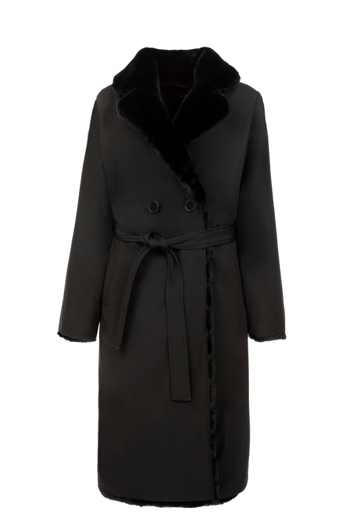Petite M. Kunstfell Trenchcoat in Schwarz Fabrikpreis