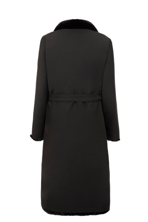 Petite M. Kunstfell Trenchcoat in Schwarz Fabrikpreis