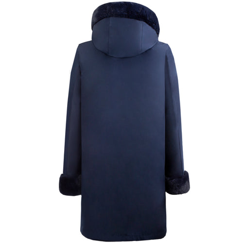 Petite M. Wendemantel mit Kapuze in Kunstfell und Microfaser, Farbe Blau Begrenztes Angebot