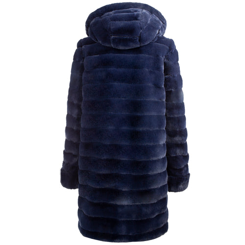 Petite M. Wendemantel mit Kapuze in Kunstfell und Microfaser, Farbe Blau Begrenztes Angebot