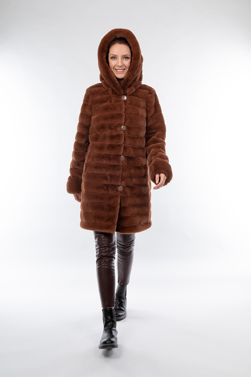 Petite M. Wendemantel mit Kapuze in Kunstfell und Microfaser, Farbe Cognac Exklusivangebot