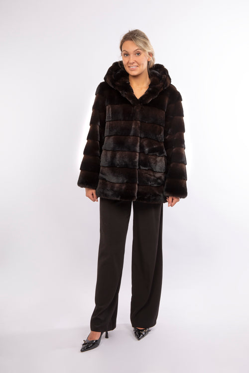 Petite M. Kunstpelz Jacke mit Kapuze in der Farbe braun-schwarz Online Outlet