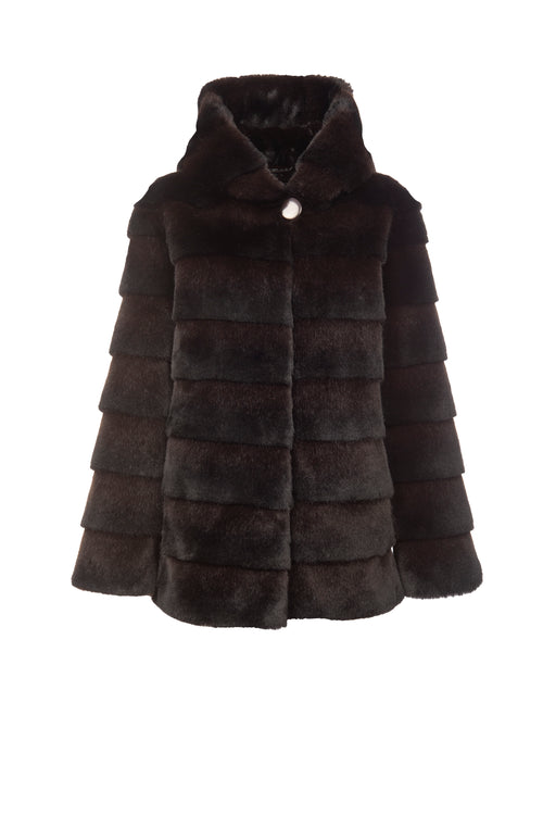 Petite M. Kunstpelz Jacke mit Kapuze in der Farbe braun-schwarz Online Outlet