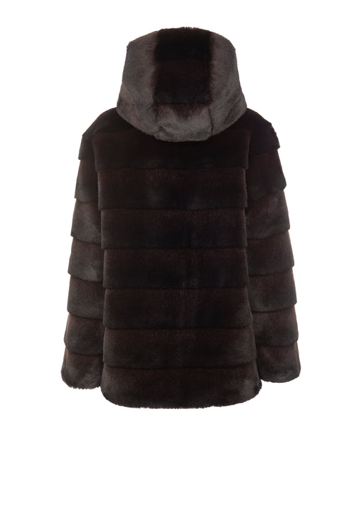Petite M. Kunstpelz Jacke mit Kapuze in der Farbe braun-schwarz Online Outlet