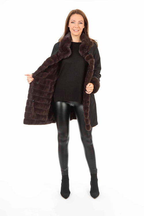 Petite M. Kunstpelz Jacke zum Wenden Schwarz - Braun Große Rabatte