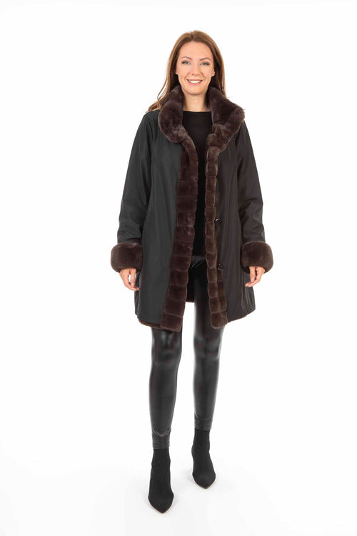 Petite M. Kunstpelz Jacke zum Wenden Schwarz - Braun Kostenlose Rückgabe