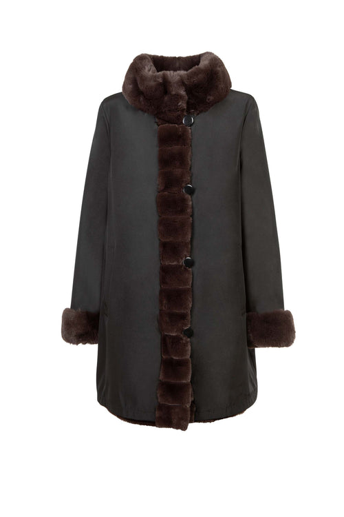 Petite M. Kunstpelz Jacke zum Wenden Schwarz - Braun Kostenlose Rückgabe