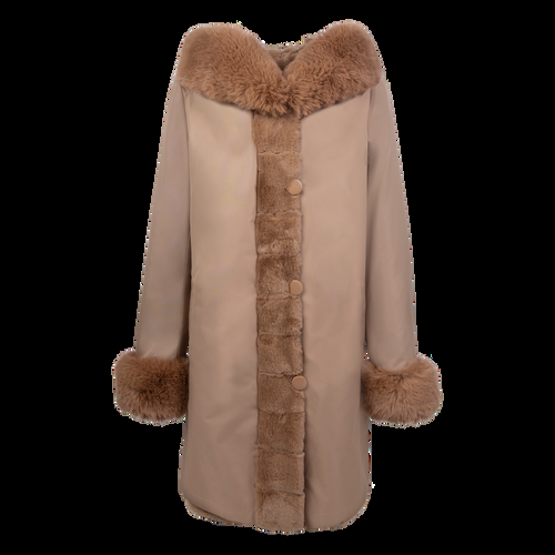 Petite M. Wendemantel mit Kapuze in Kunstfell und Microfaser, Farbe Camel Letzte 3 Tage
