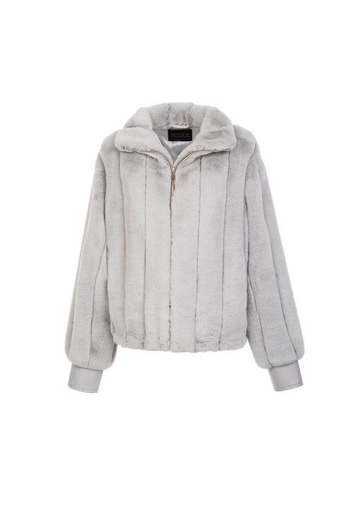Petite M. Kunstpelz Bomberjacke in Silbergrau 50% Rabatt mit kostenlosem Versand