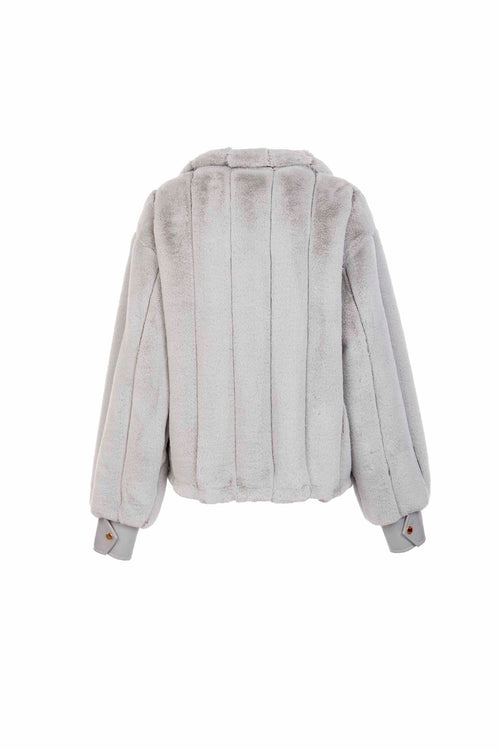 Petite M. Kunstpelz Bomberjacke in Silbergrau 50% Rabatt mit kostenlosem Versand