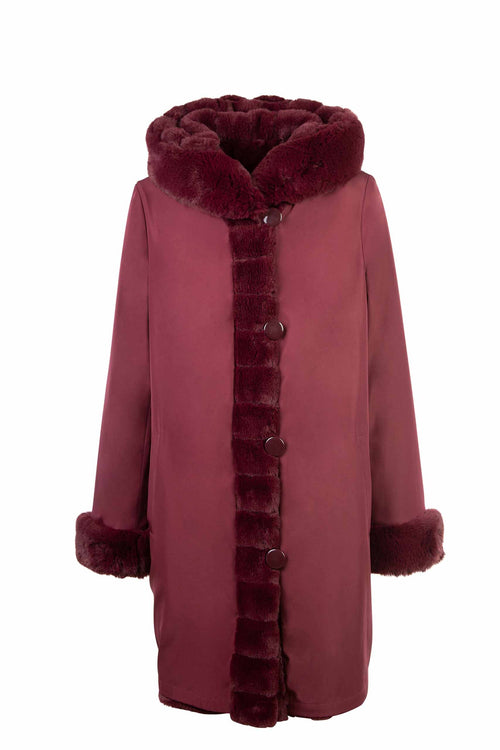 Petite M. Wendemantel mit Kapuze in Kunstfell und Microfaser, Farbe Weinrot Clearance-Verkauf
