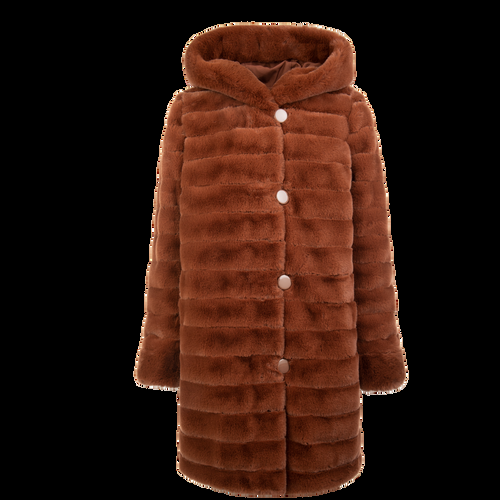 Petite M. Wendemantel mit Kapuze in Kunstfell und Microfaser, Farbe Cognac Fabrikladen