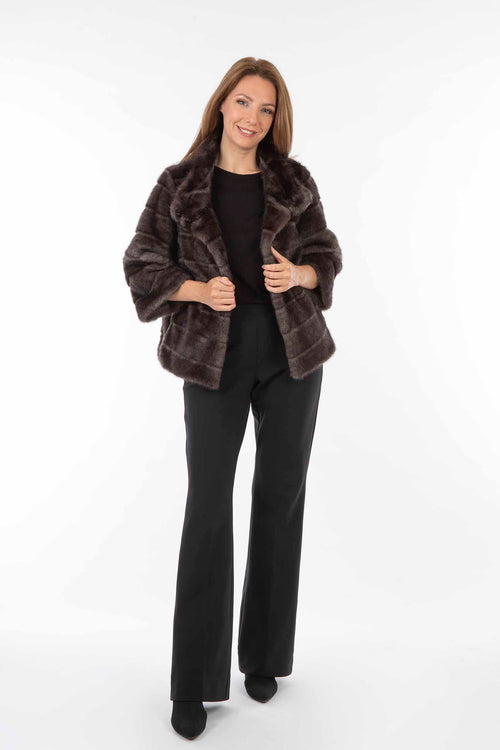 Petite M. Kurze Kunstfell Jacke in Aubergine/Anthrazit Schlussverkauf