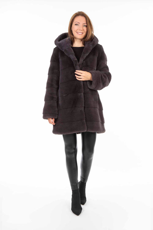 Petite M. Kunstfell Mantel mit Kapuze Anthrazit Fabrik Onlineshop