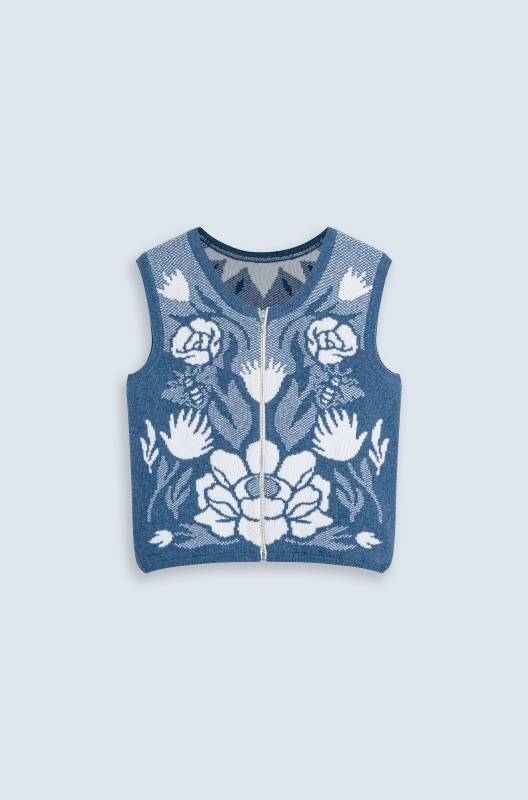 Rockmacherin Wally Strickweste mit Jacquardmuster und Reißverschluss Bis zu 50% Rabatt