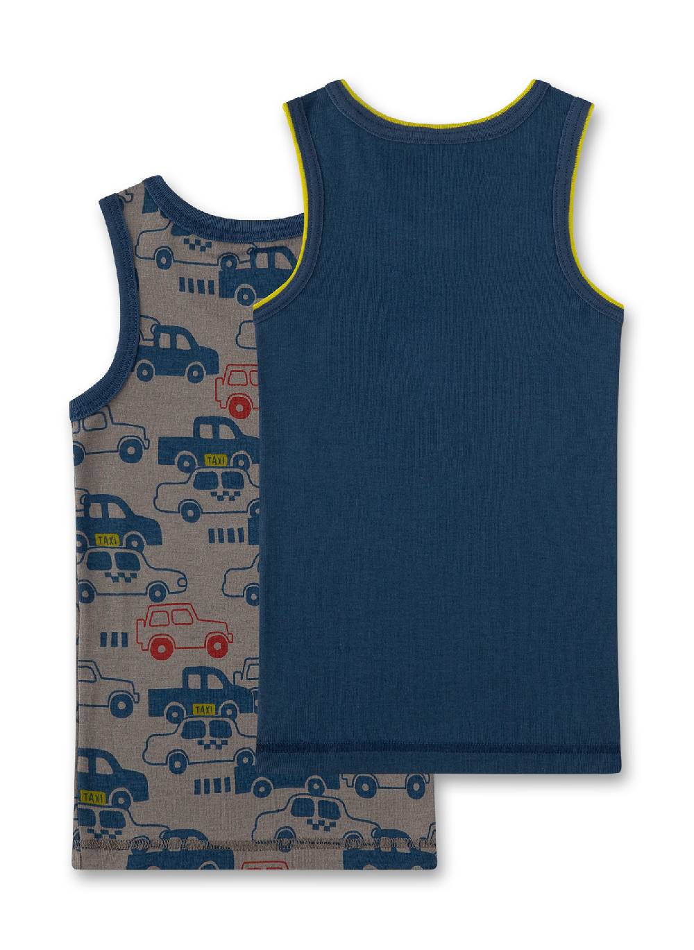 Sanetta Jungen-Unterhemd (Doppelpack) Grau mit Autos und Dunkelblau Black Friday
