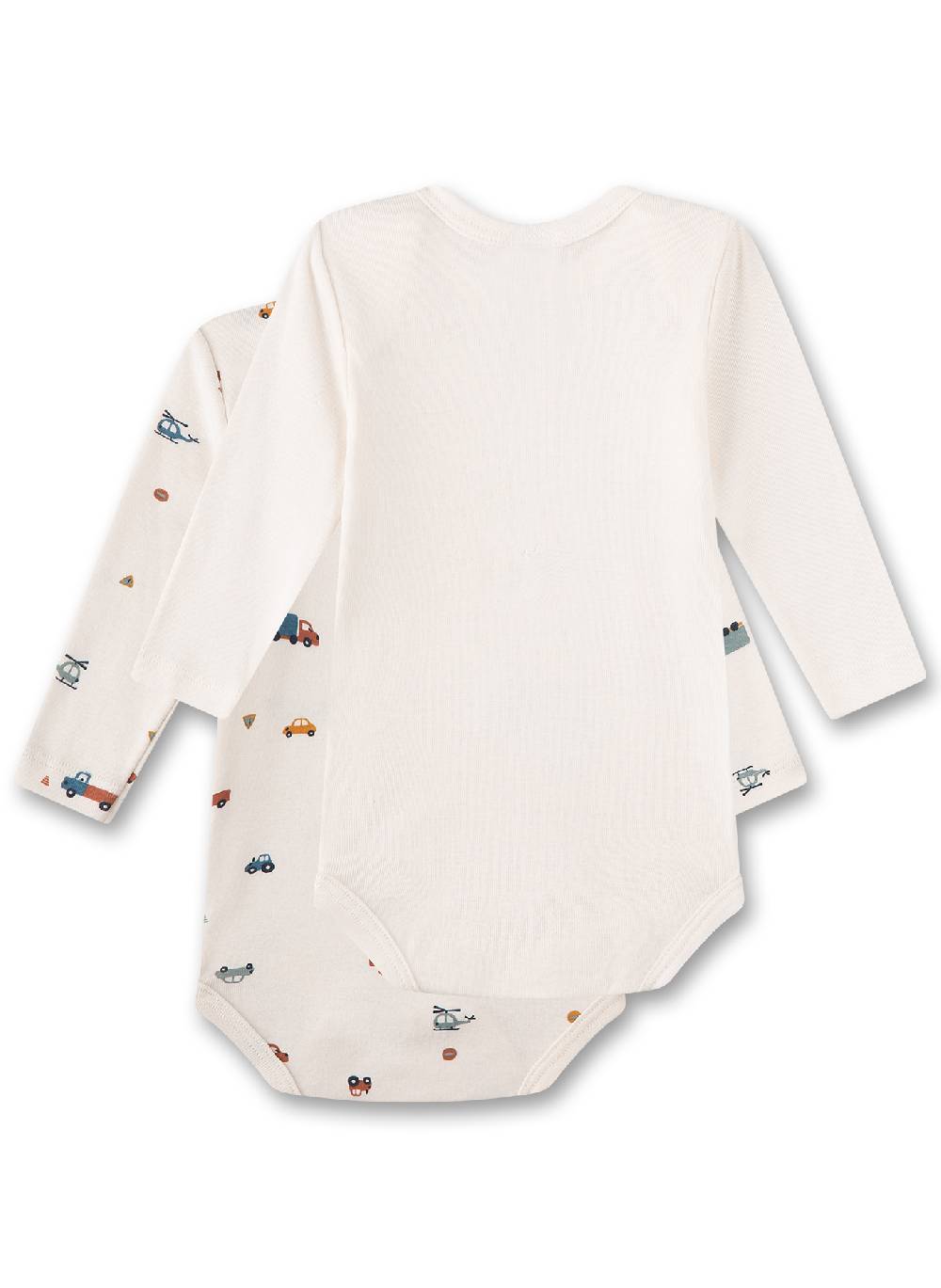 Sanetta Baby-Body langarm (Doppelpack) Beige mit Fahrzeugen ununifarben Beige Vatertagsangebot