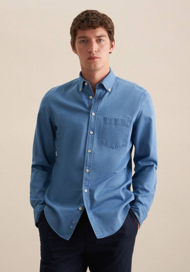 Studio Seidensticker Denim Casual Hemd in Slim mit Button-Down-Kragen Letzte 3 Tage