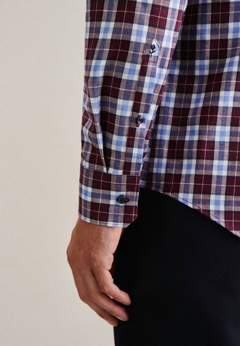 Studio Seidensticker Twill Flanellhemd in Slim mit Button-Down-Kragen im Angebot