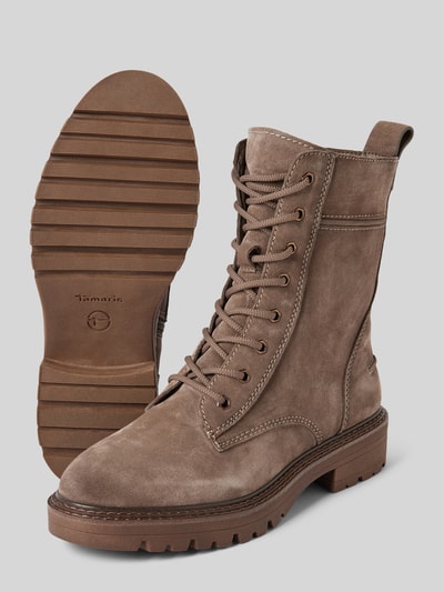 Peek & Cloppenburg TamarisSchnürboots aus Leder mit Ziernähten in mittelbraun Exklusive Angebote