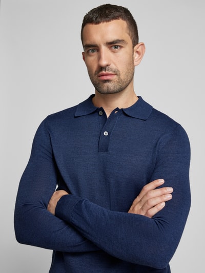 Peek & Cloppenburg Christian Berg MenSlim Fit Strickpullover mit Polokragen in dunkelblau melange im Angebot