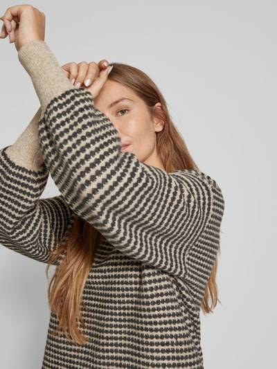 Peek & Cloppenburg KaffeStrickpullover mit gerippten Abschlüssen Modell 'ellery' in beige Räumungsverkauf