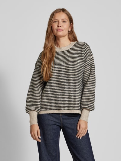 Peek & Cloppenburg KaffeStrickpullover mit gerippten Abschlüssen Modell 'ellery' in beige Räumungsverkauf