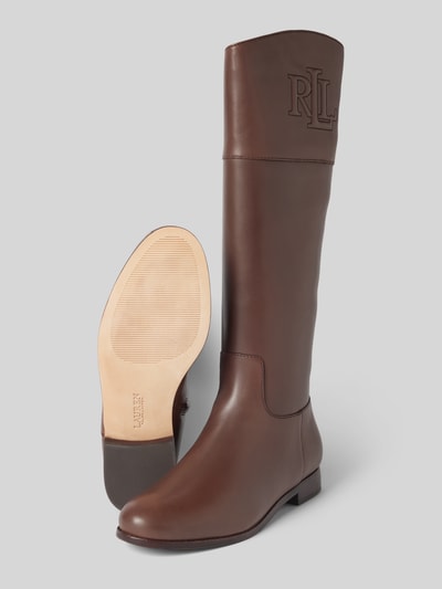 Peek & Cloppenburg Lauren Ralph LaurenLederstiefel mit Label-Stitching Modell 'JUSTINE' in dunkelbraun Discount Store für neue Produkte