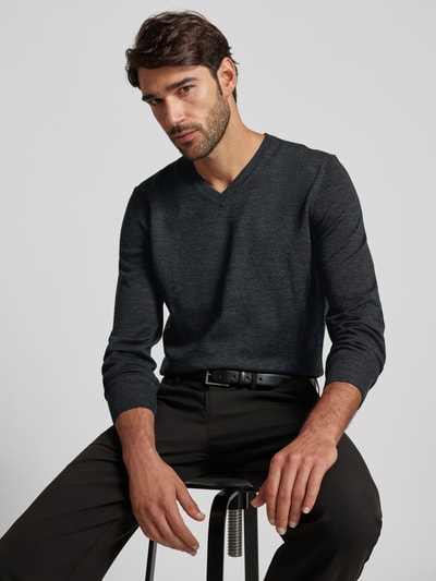Peek & Cloppenburg Christian Berg MenStrickpullover mit V-Ausschnitt in anthrazit melange 50% Rabatt für begrenzte Zeit