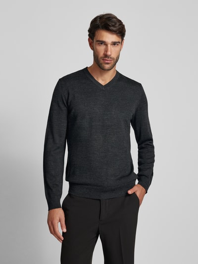 Peek & Cloppenburg Christian Berg MenStrickpullover mit V-Ausschnitt in anthrazit melange 50% Rabatt für begrenzte Zeit