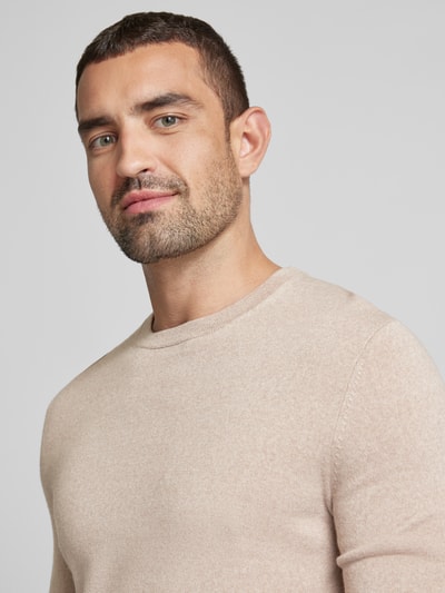 Peek & Cloppenburg Christian Berg MenStrickpullover mit Rundhalsausschnitt in sand melange VIP-Rabatte