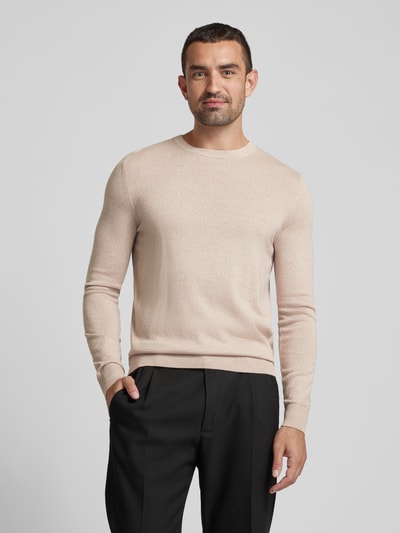 Peek & Cloppenburg Christian Berg MenStrickpullover mit Rundhalsausschnitt in sand melange VIP-Rabatte
