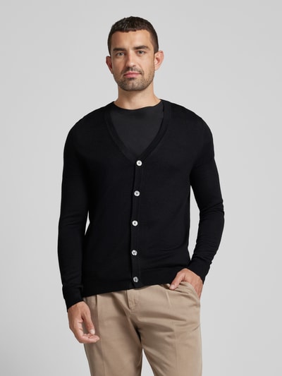 Peek & Cloppenburg Christian Berg MenSlim Fit Cardigan aus Woll-Mix mit V-Ausschnitt in black Letzte 3 Tage
