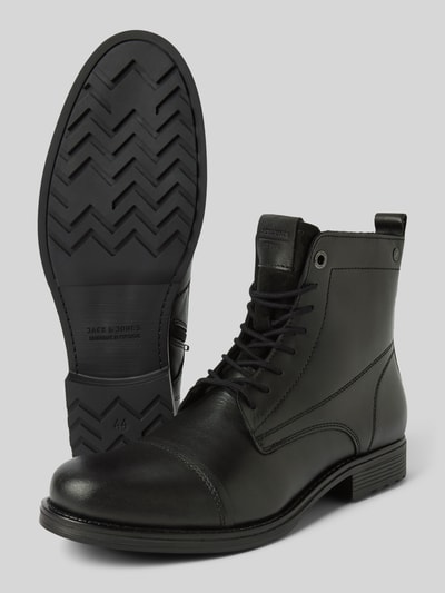 Peek & Cloppenburg Jack & JonesSchnürboots aus Leder mit Ziernähten Modell 'SHAUN' in black Letzter Tag
